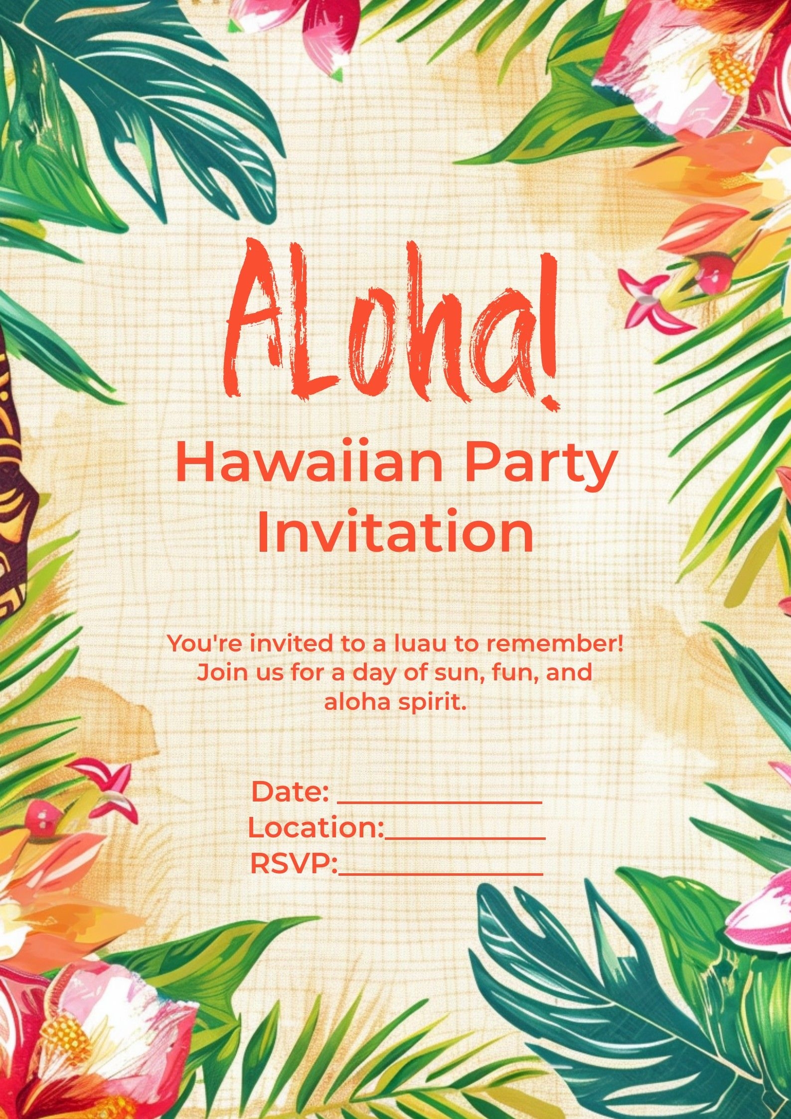 Hawaiian Party Invitation Template PDF Agile