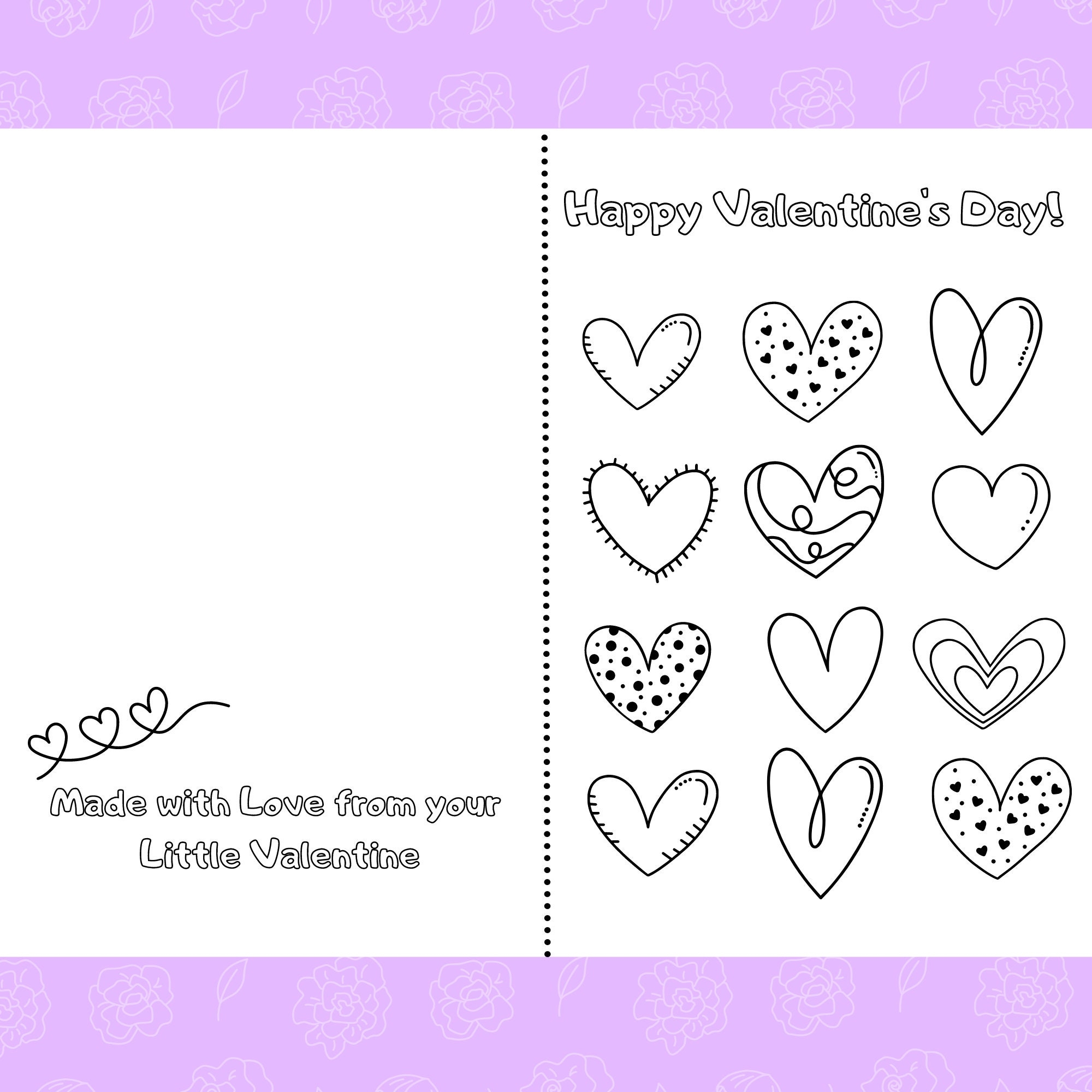 Heart You Printable Foldable Kids Valentine s Day Card To Color And Give To Grandparents Mom Dad Aunt Uncle Cousin Etsy