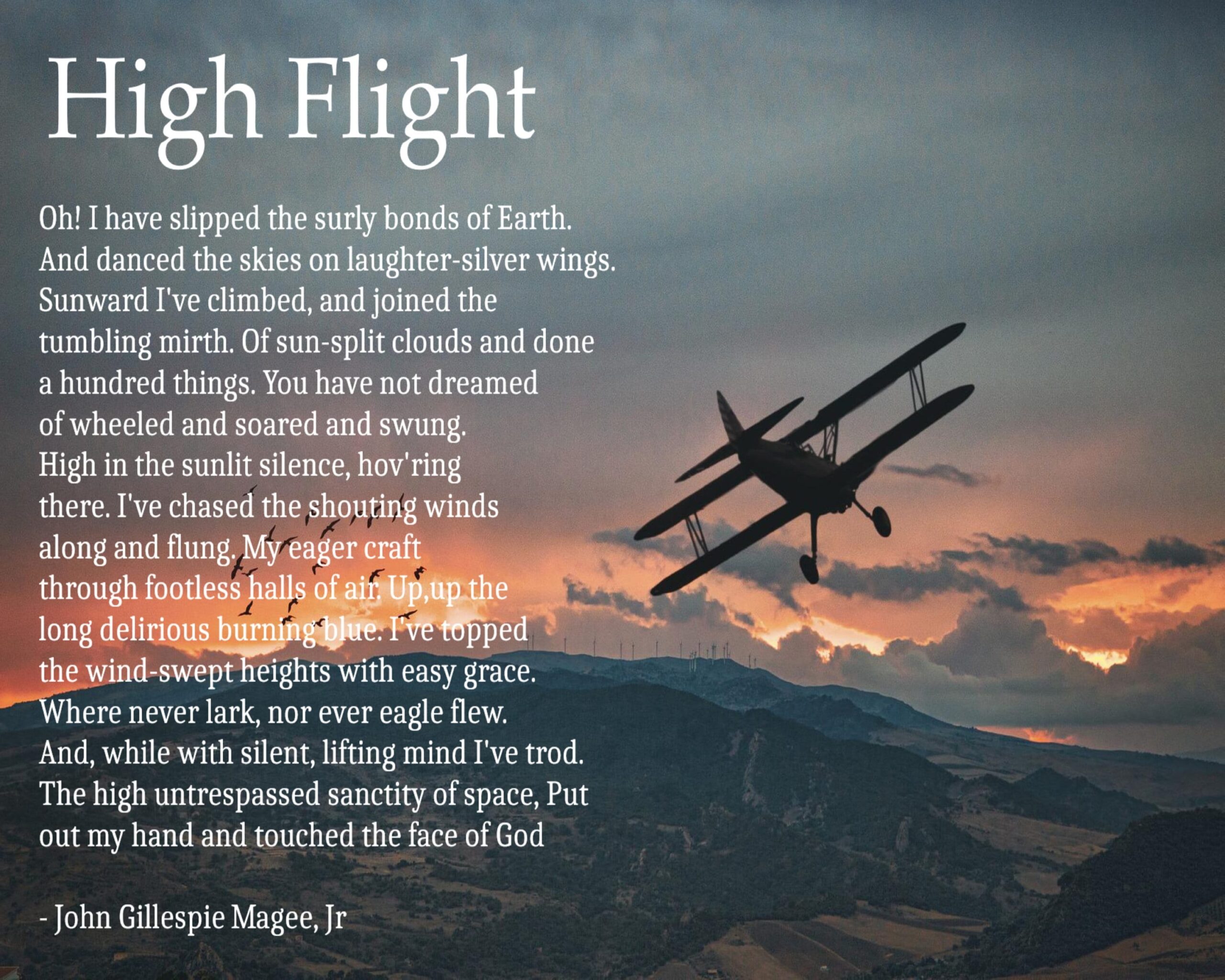 High Flight Poem By John Gillespie Magee Jr Print Poster Etsy