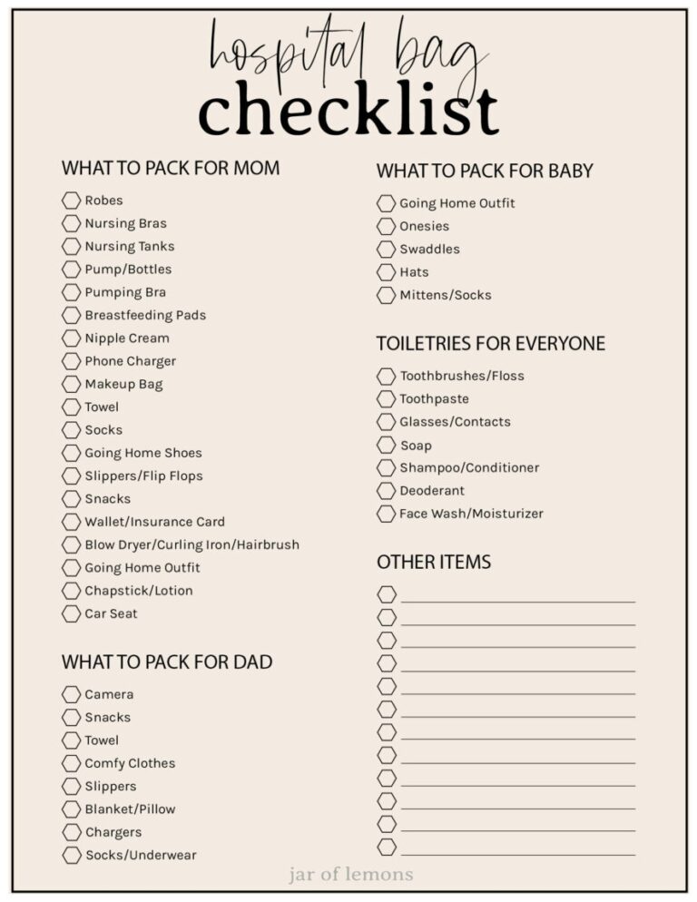 Hospital Bag Checklist Printable What You ACTUALLY Need Jar Of Lemons