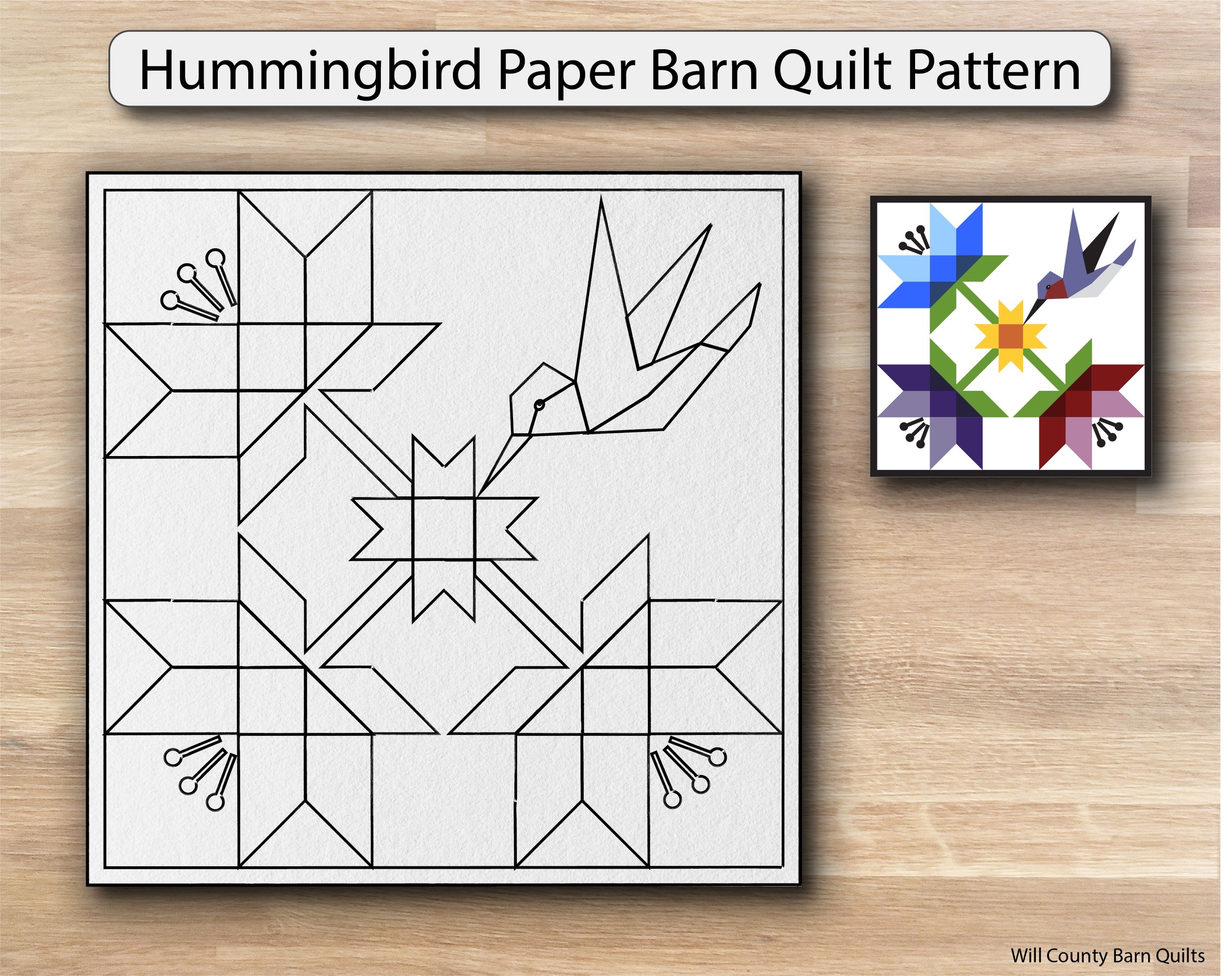 Hummingbird Paper Barn Quilt Pattern Will County Barn Quilt Trail