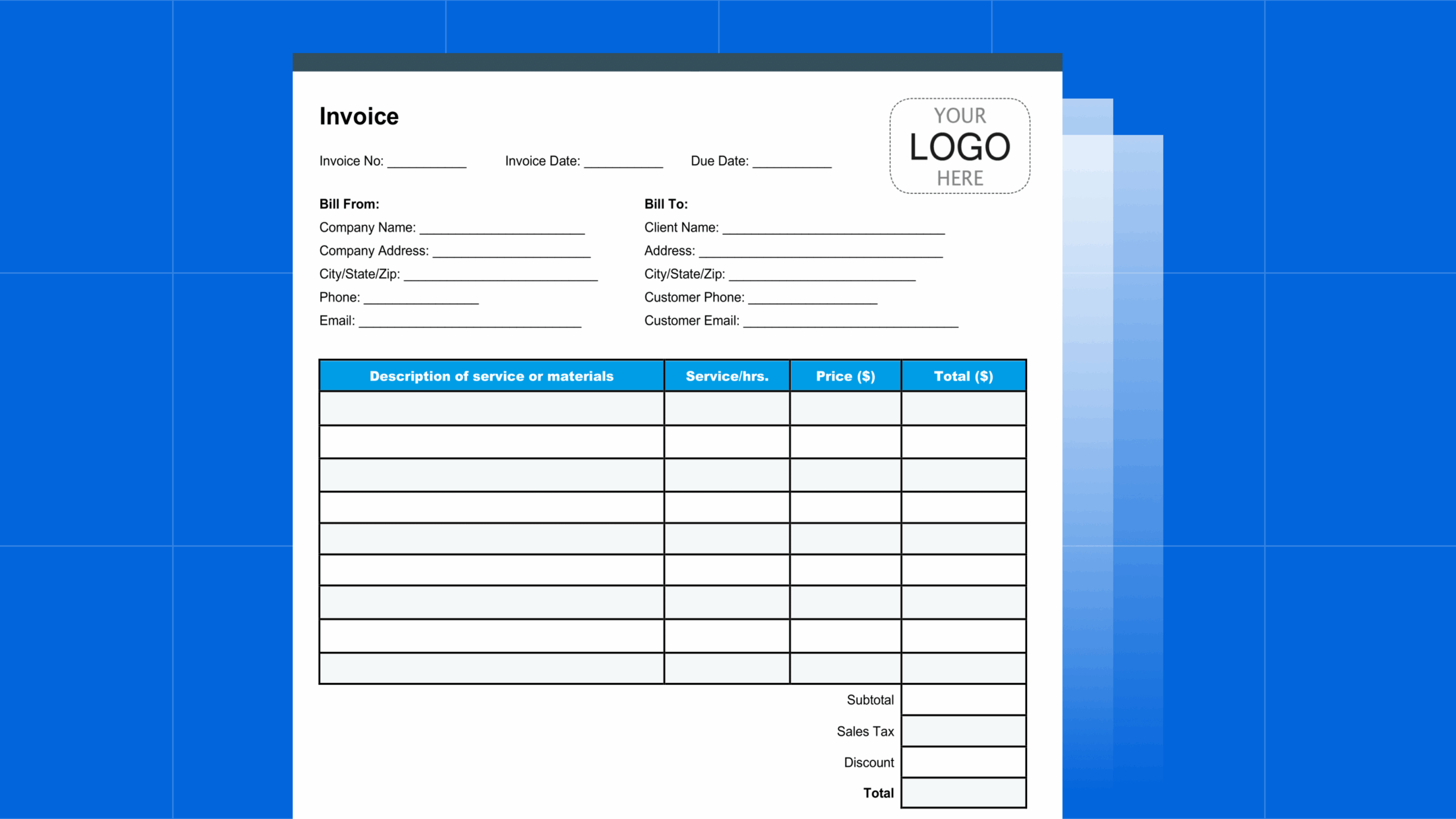 HVAC Invoice Template Free Printable PDF Download