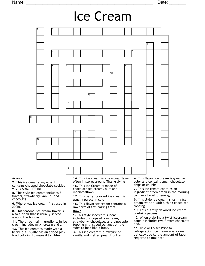 Ice Cream Crossword WordMint Ice Cream Crossword WordMint