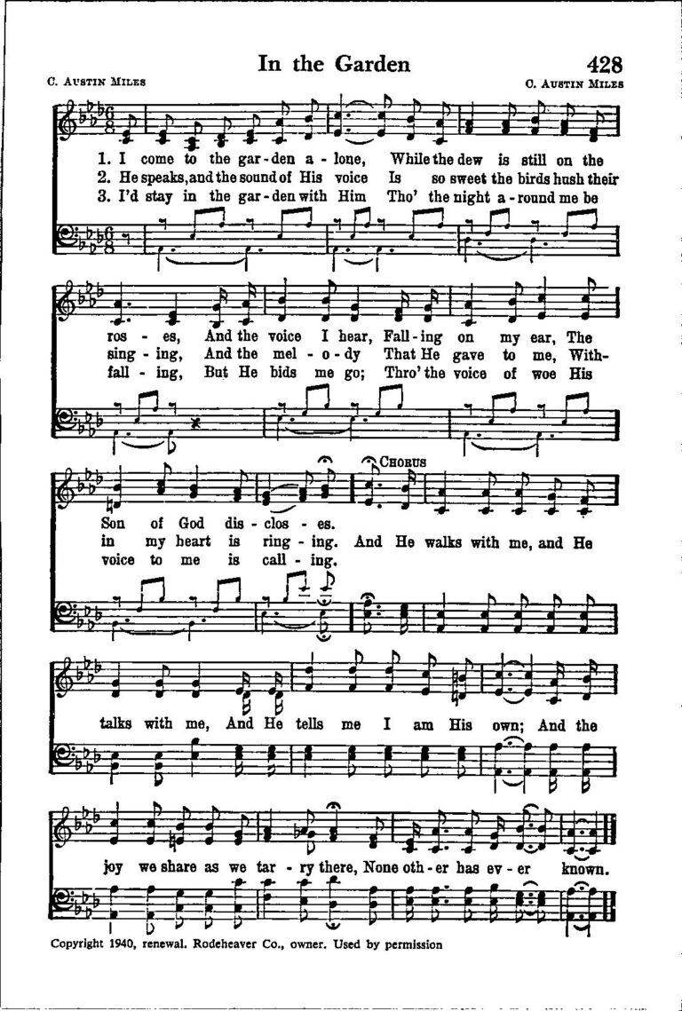 In The Garden Hymn Sheet Music Key Of A Flat digital Download Etsy