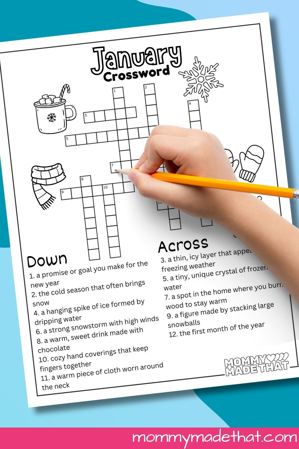 January Crossword Puzzle Free Printable For Kids 