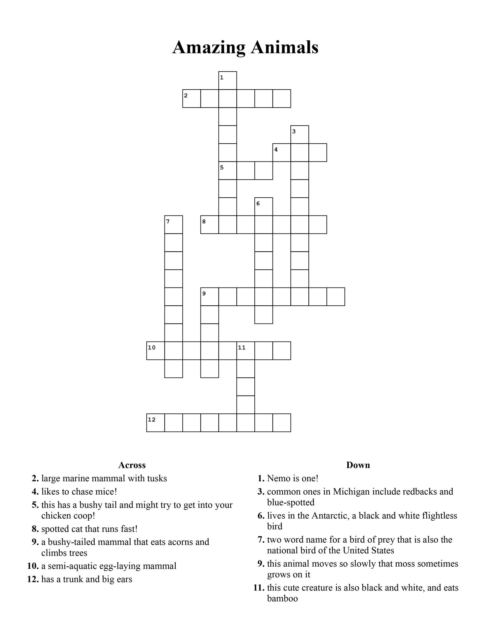 Kids Crossword 1 Ann Arbor District Library