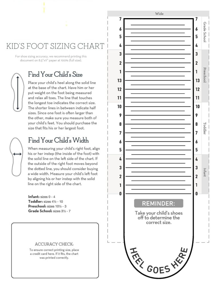 Kids Foot Sizer Chart Toddler Child Shoe Size Determiner instant Download Etsy