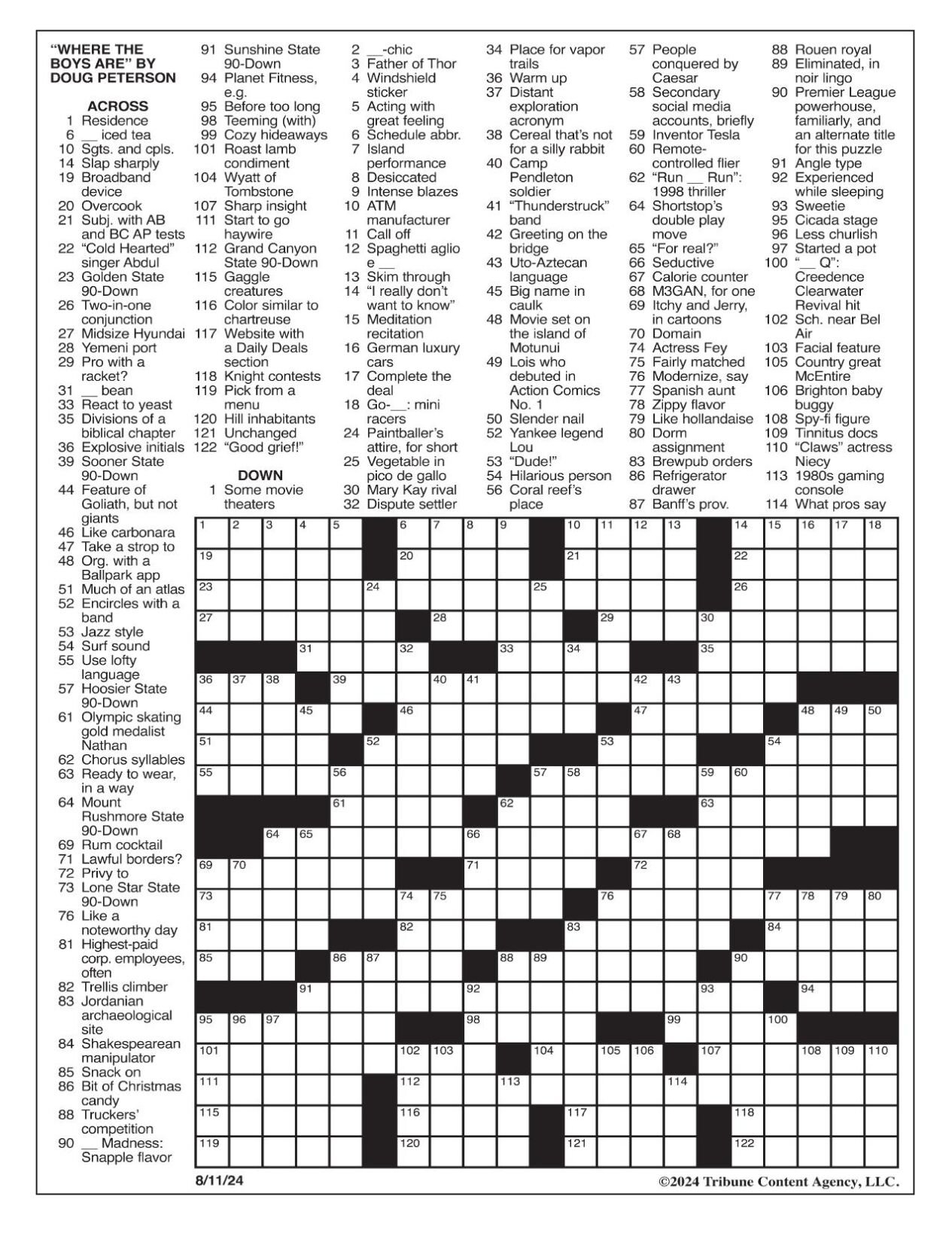 LA Times Crossword Aug 11 2024 Crosswords Yakimaherald