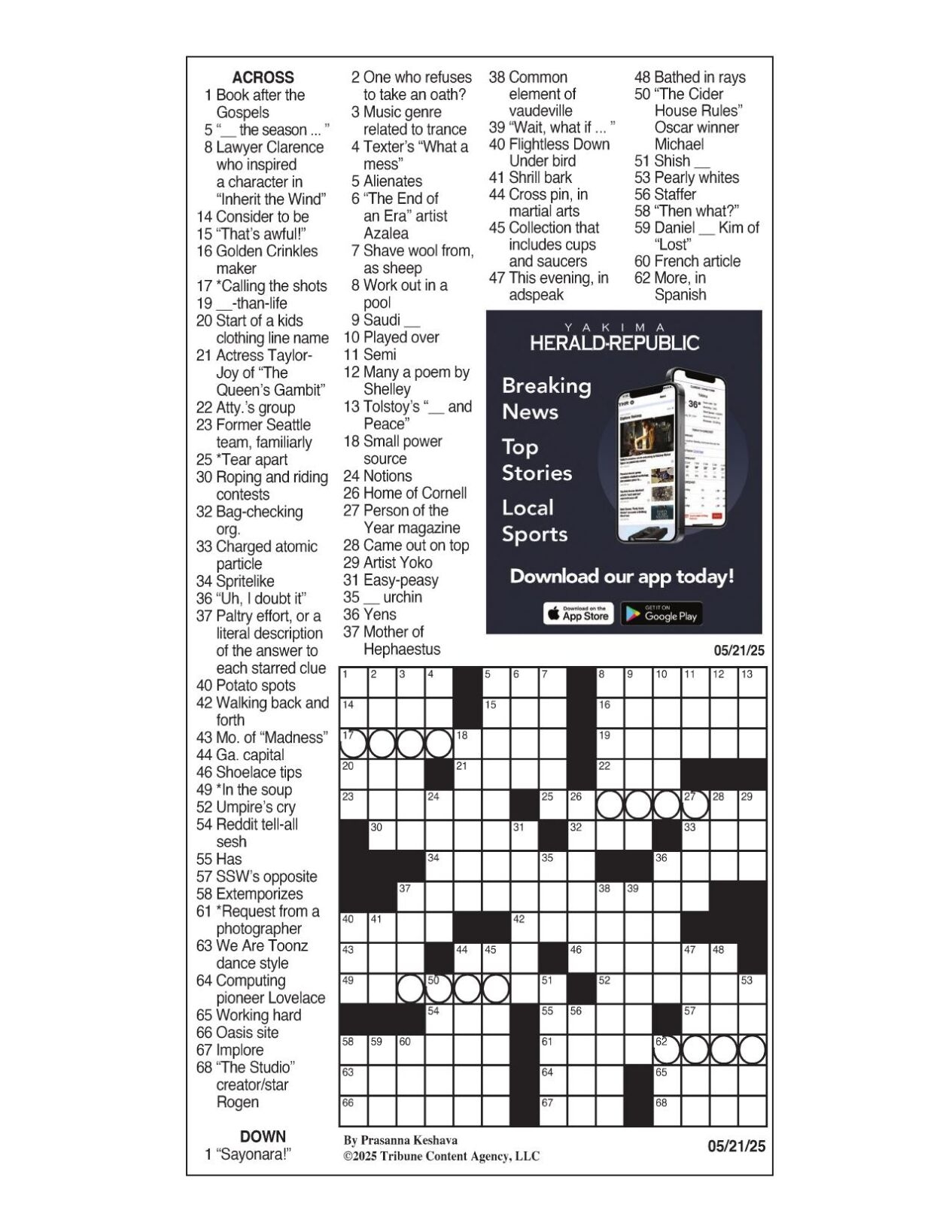 today's la times crossword printable