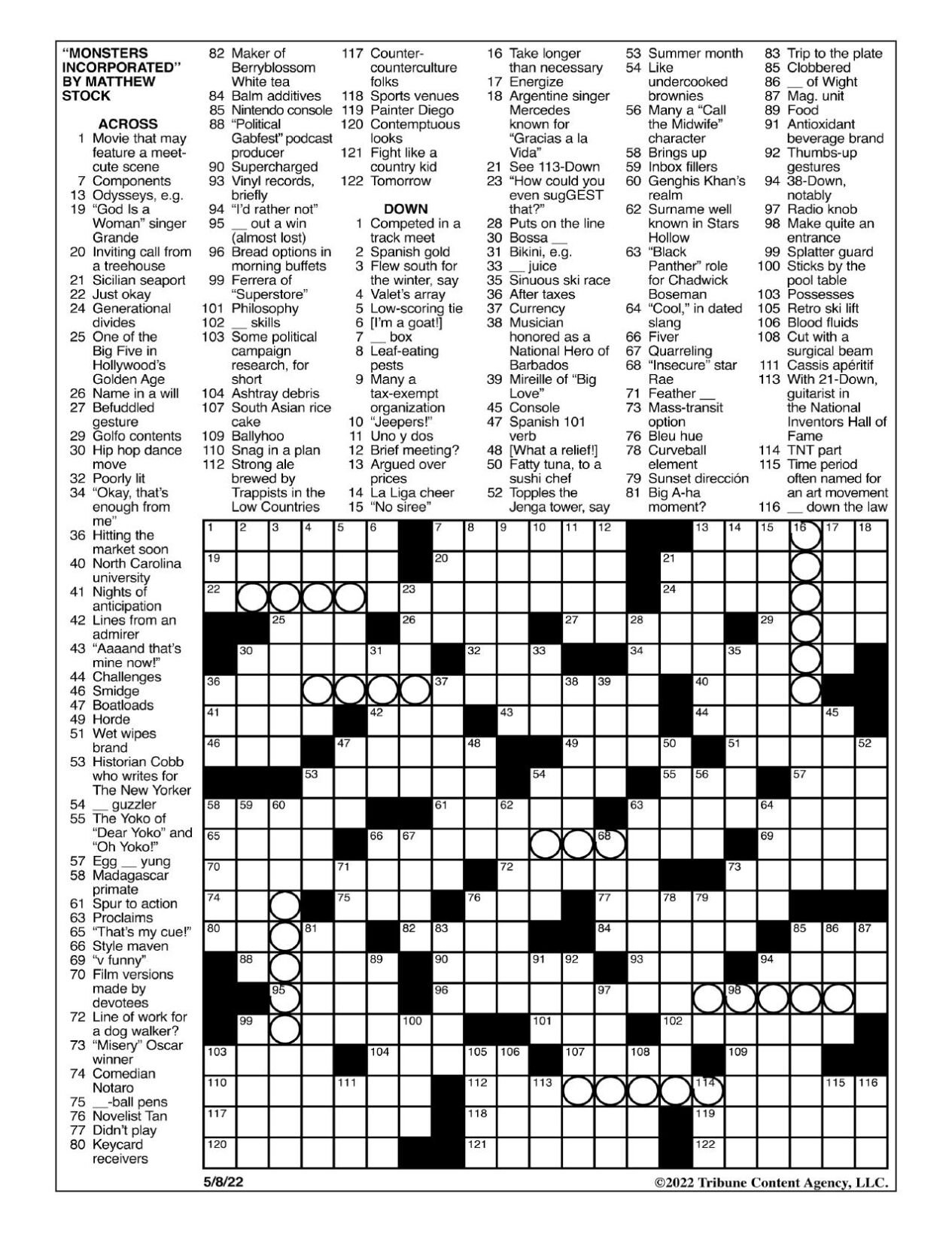 LA Times Crossword May 8 2022 Crosswords Yakimaherald