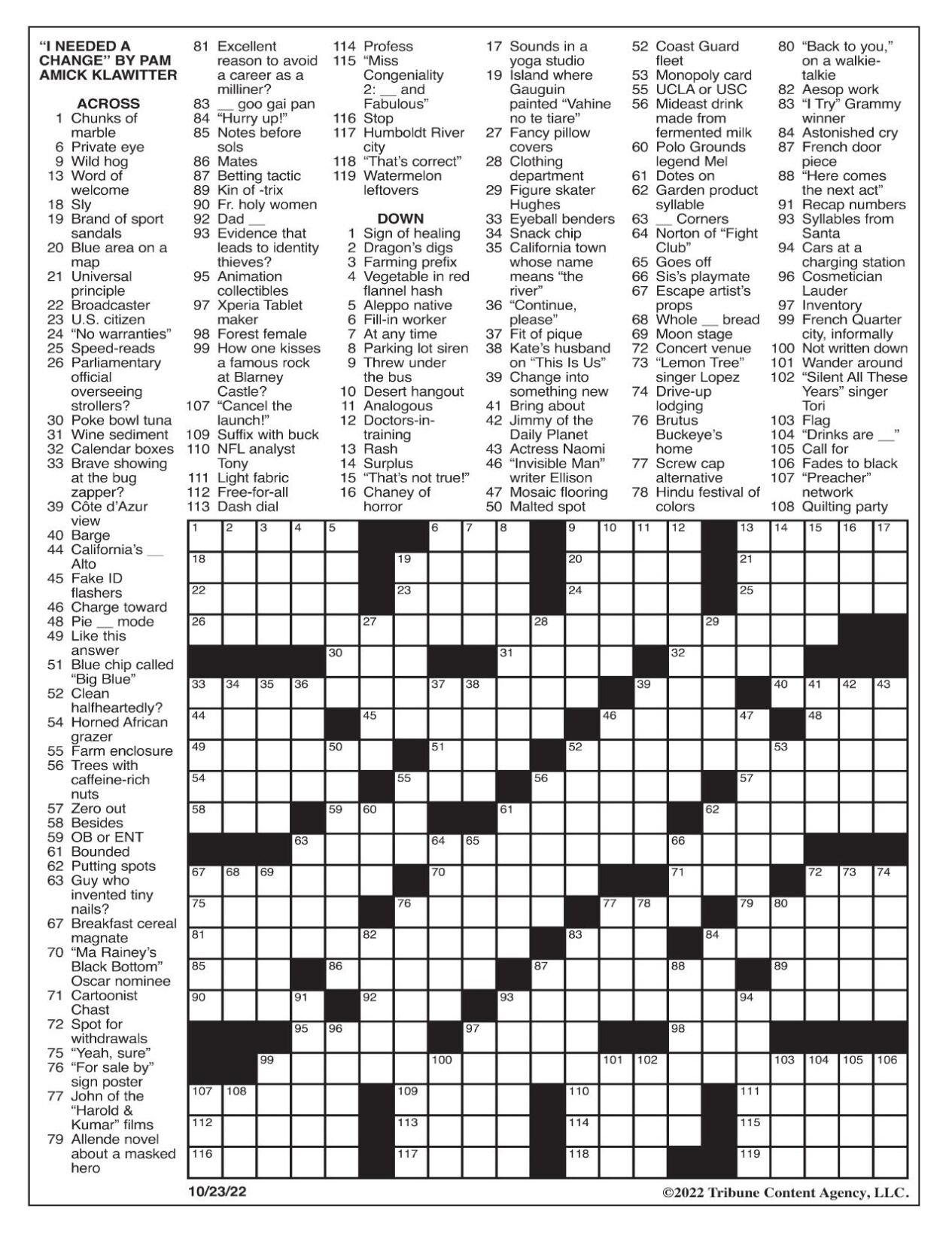 LA Times Crossword Oct 23 2022 Crosswords Yakimaherald
