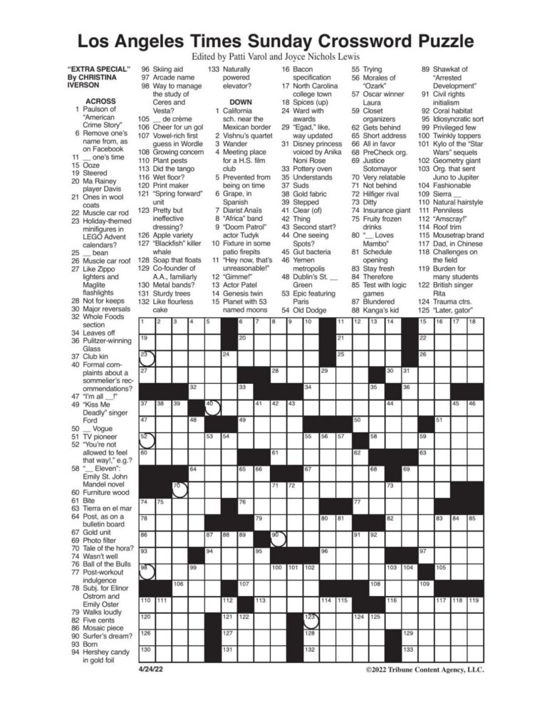 LA Times Sunday Crossword April 24 2022 Crosswords Yakimaherald