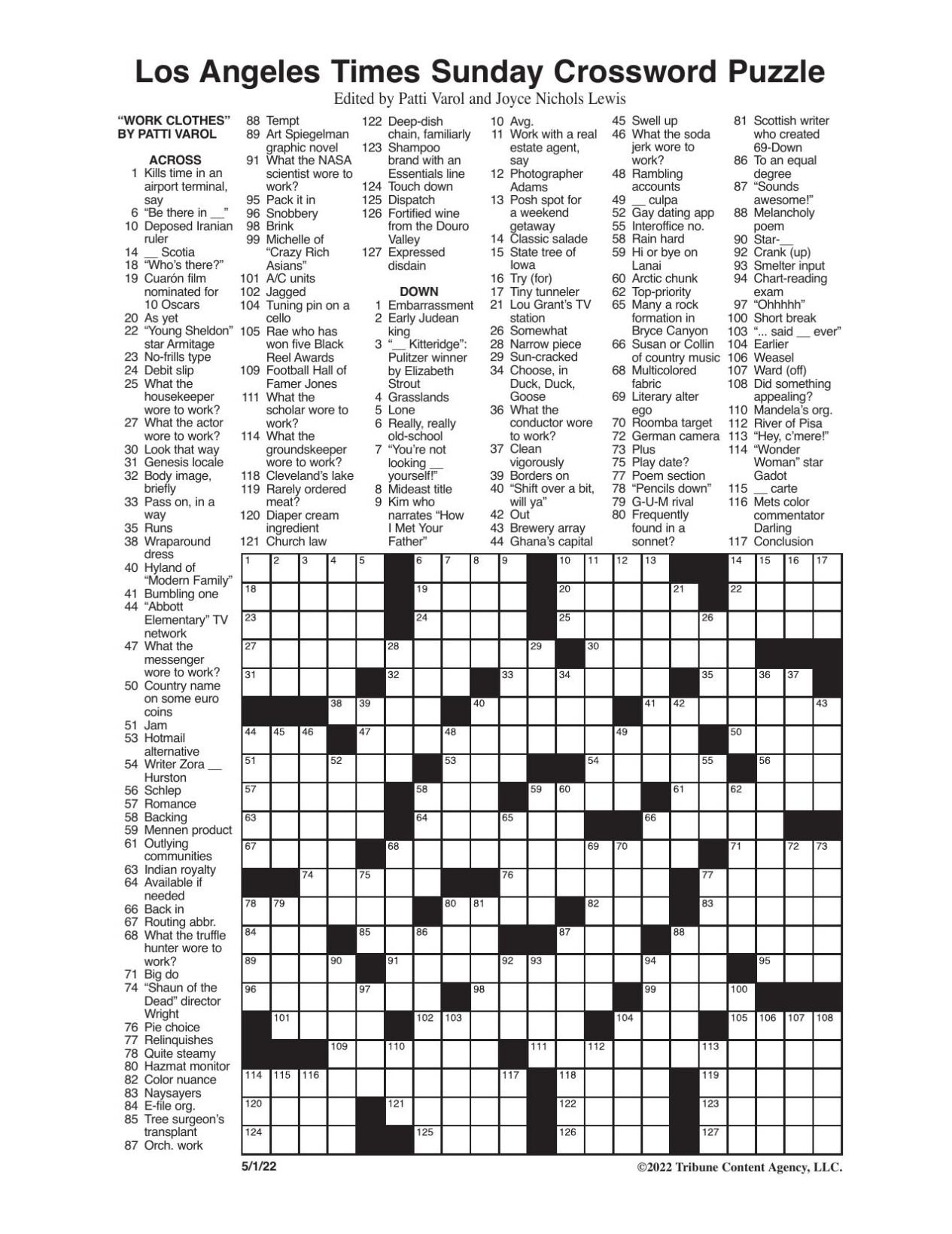 LA Times Sunday Crossword May 1 2022 Crosswords Yakimaherald