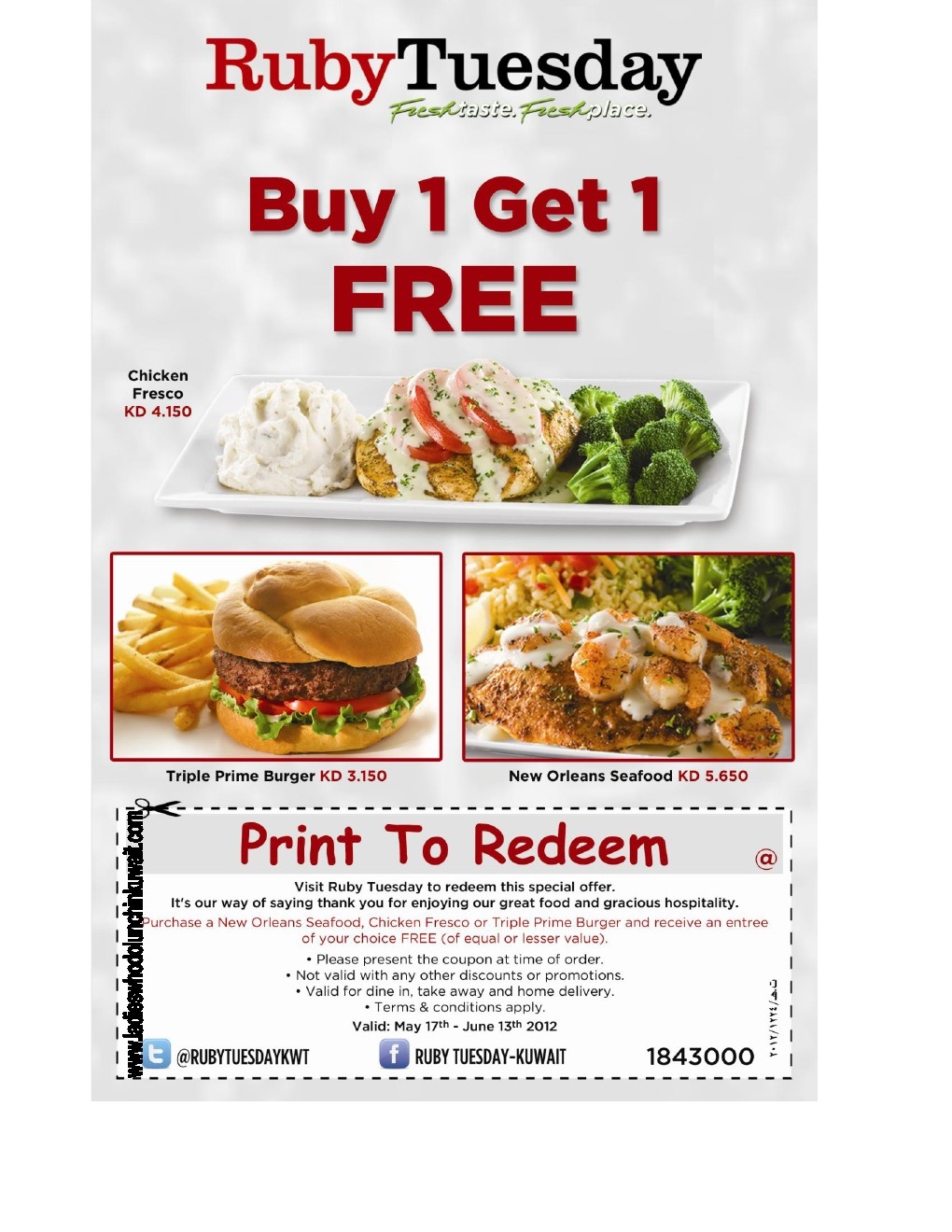 Ladies Who Do Lunch In Kuwait Ruby Tuesday s Buy 1 Get 1 FREE Unbeatable Offer