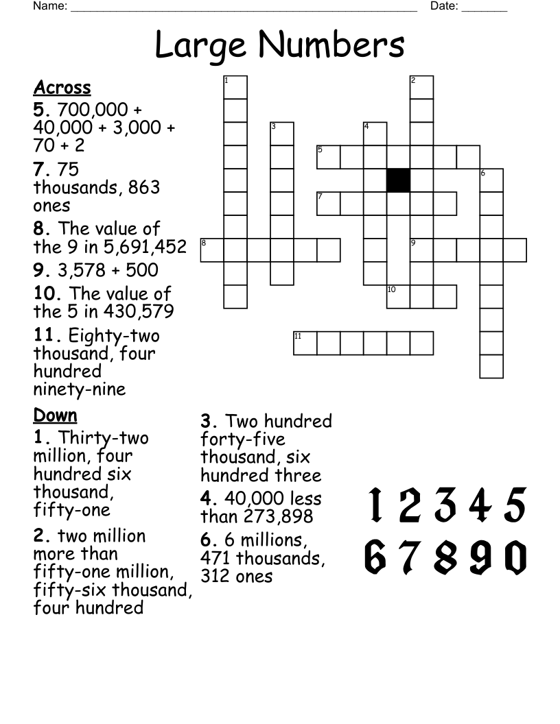 number crossword puzzles printable