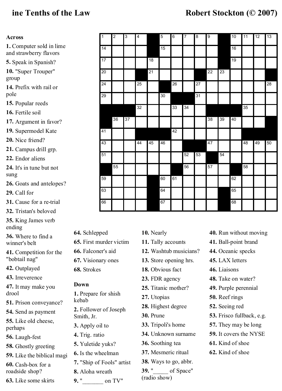 Large Print Easy Crossword Puzzles 10 Free PDF Printables Worksheets Library
