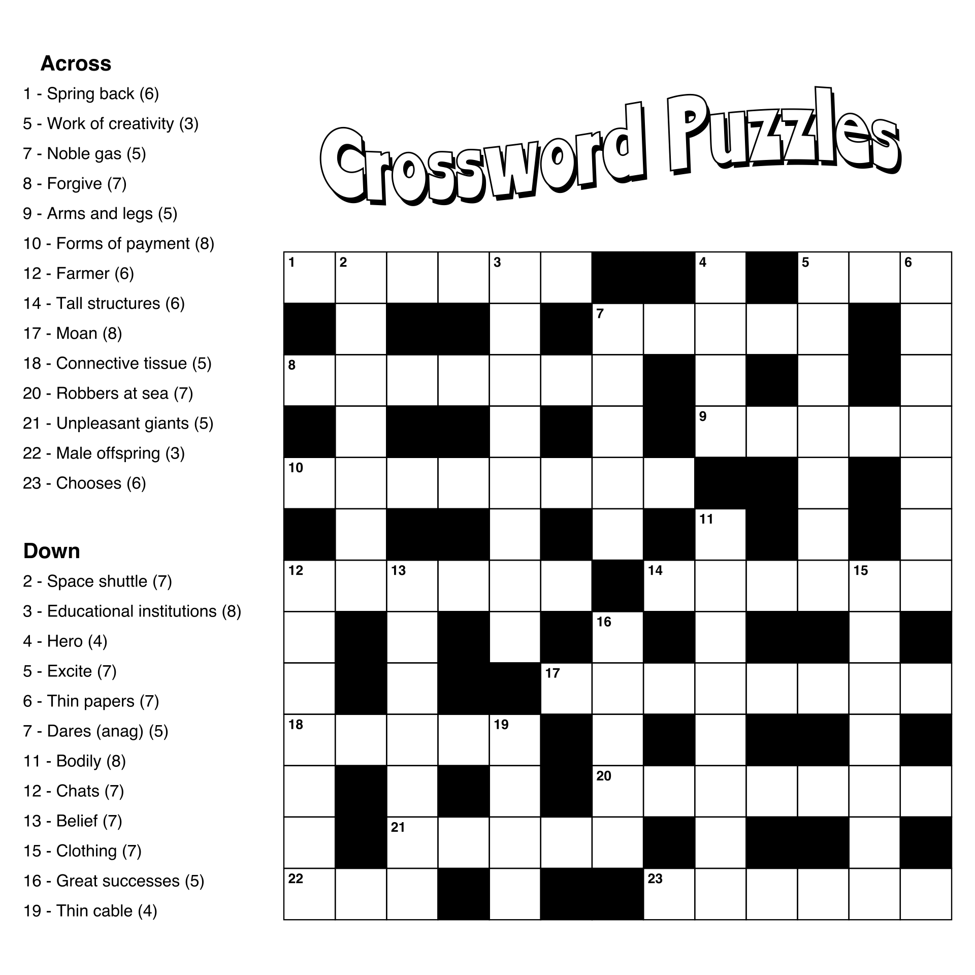 crossword puzzles printable medium