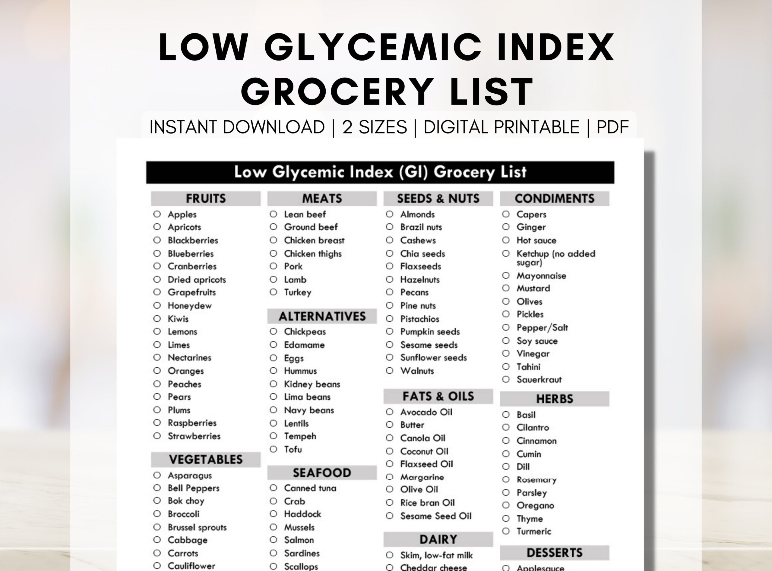 Low Glycemic Index Grocery List GI Diet Shopping List Diabetic Meal Planning Nutrition Blood Sugar Type 2 Diabetes digital Printable Etsy