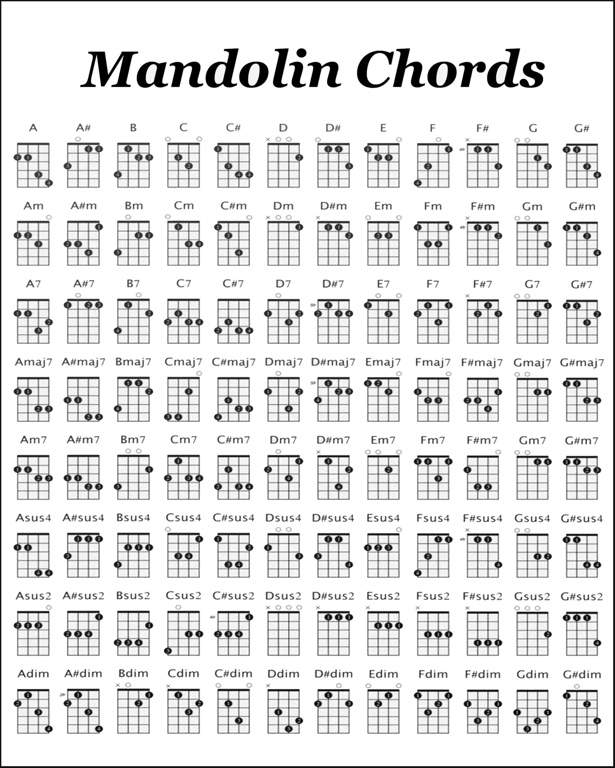 Mandolin Chords Chart 96 Fingerings 8x10 digital Download Etsy