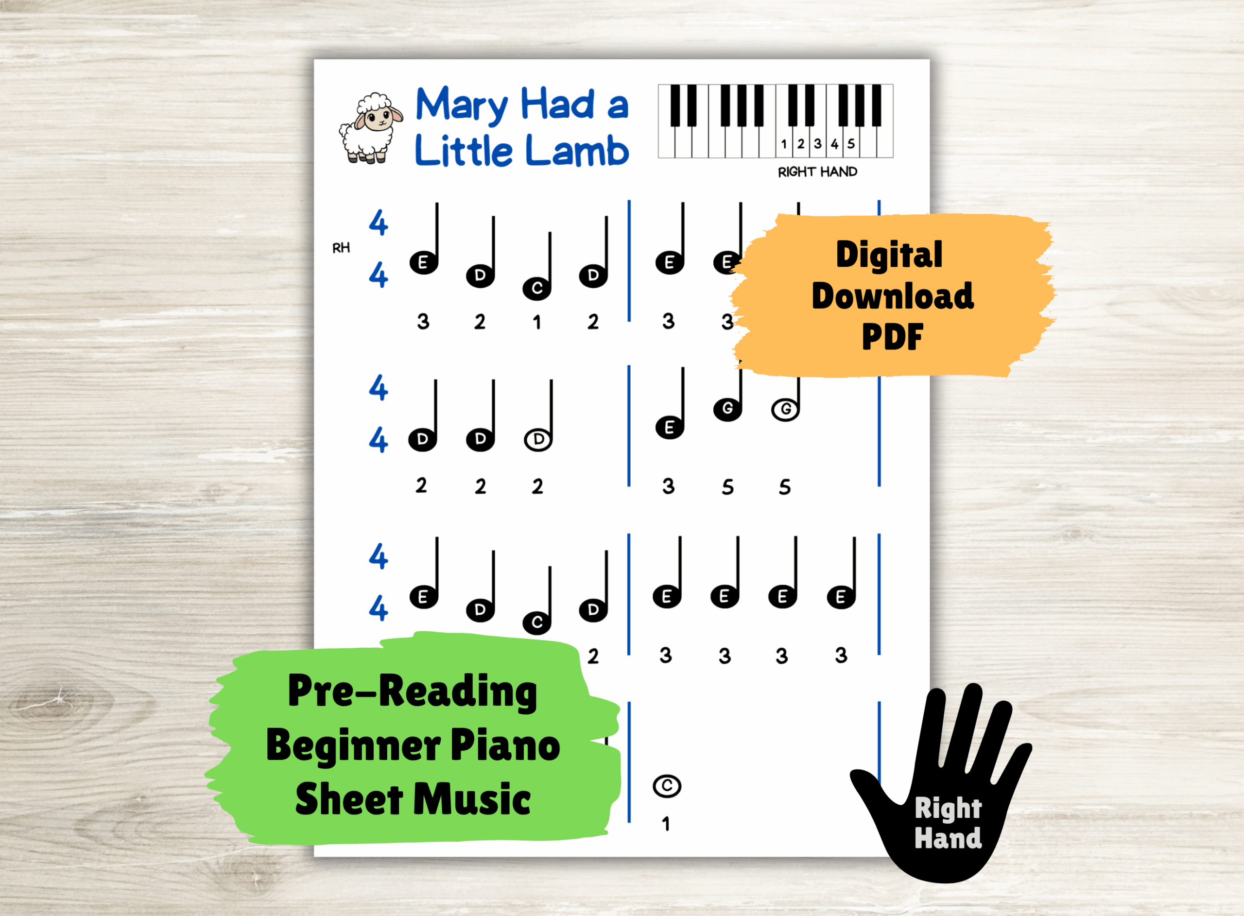 Mary Had A Little Lamb Printable Beginner Piano Pre Staff Easy Piano Sheet Music For Kids Piano Pre Reading Download Right Hand Only Classful