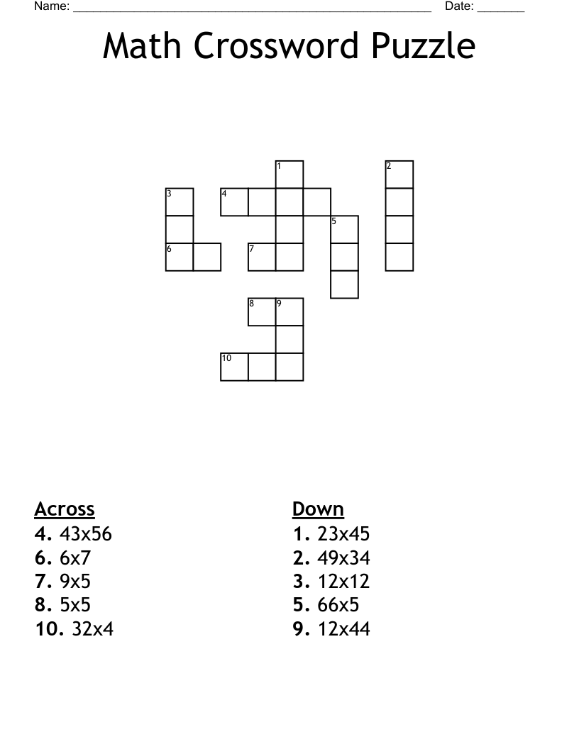 math crosswords printable