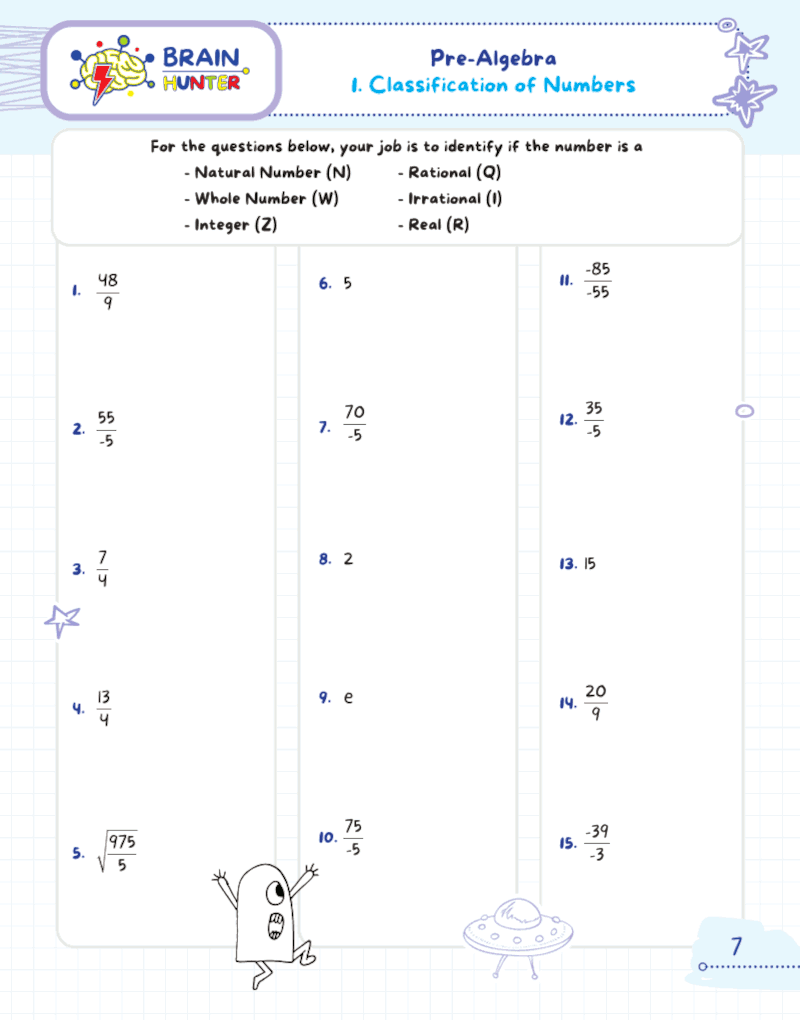 pre algebra worksheets