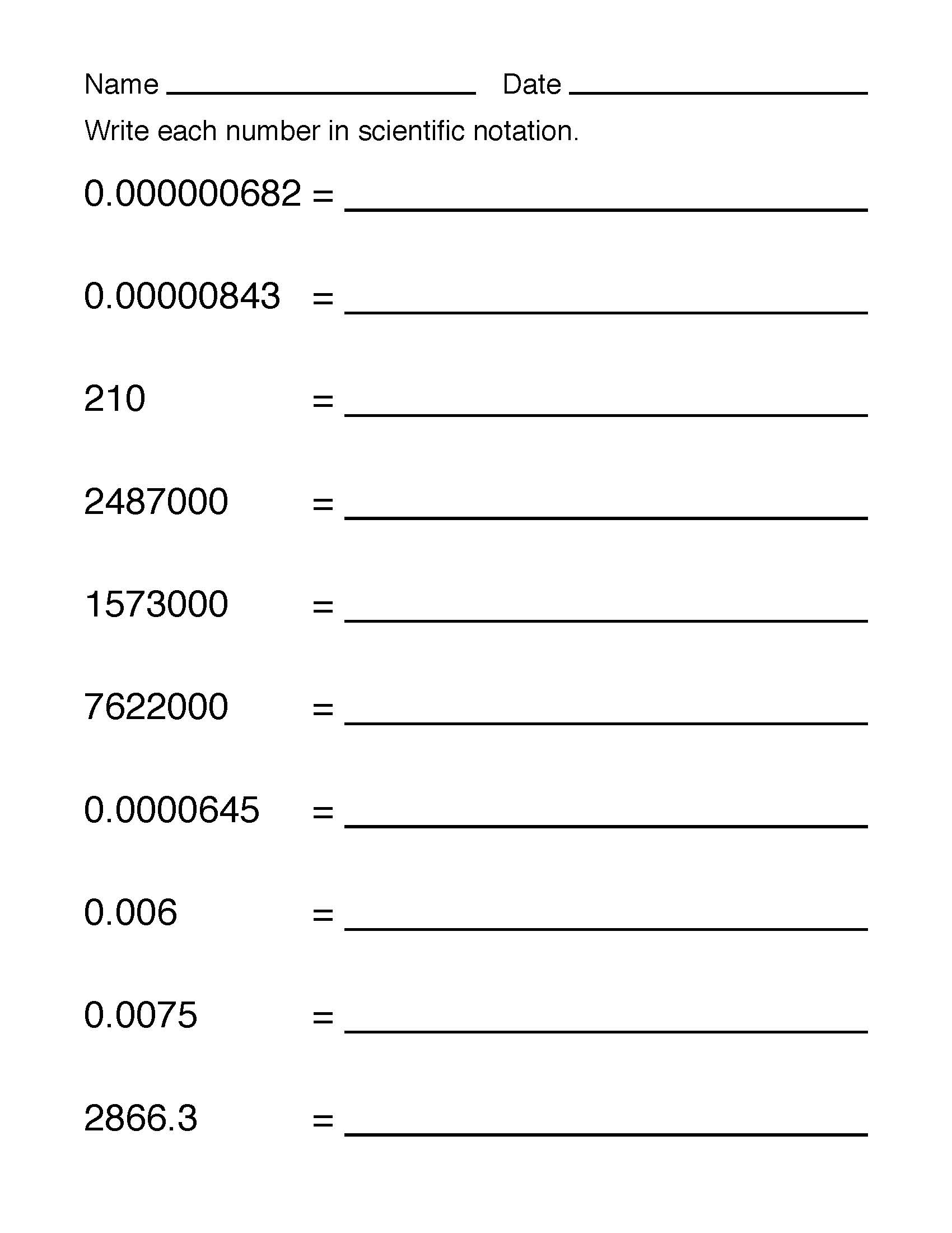 Math Worksheet Collection Scientific Notation Media4Math