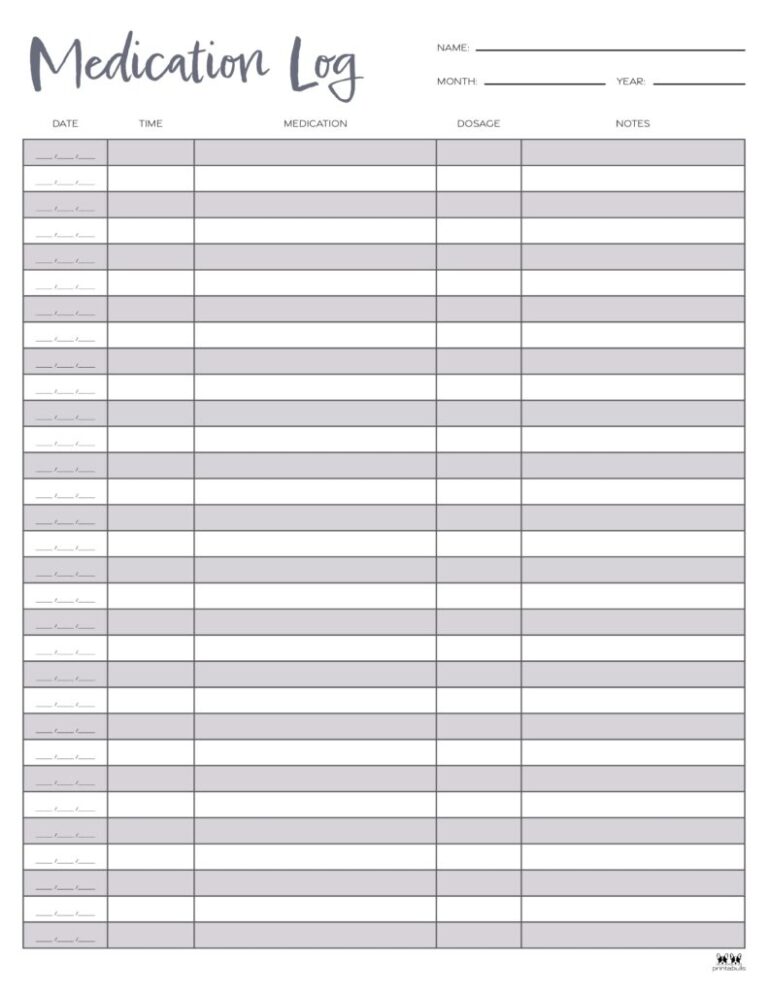 Medication Logs 25 FREE Printables Printabulls