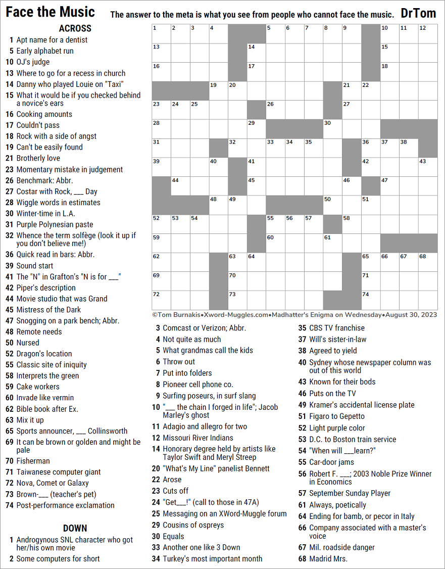 MEOW 144 Face The Music XWord Muggles Forum