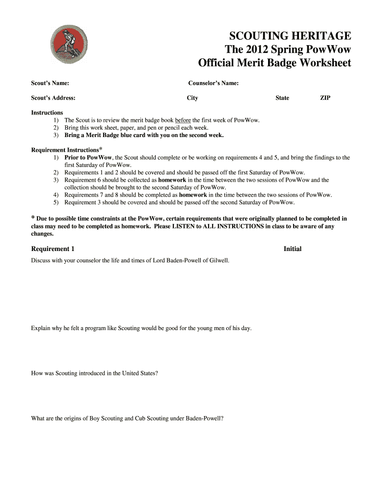 camping merit badge worksheet