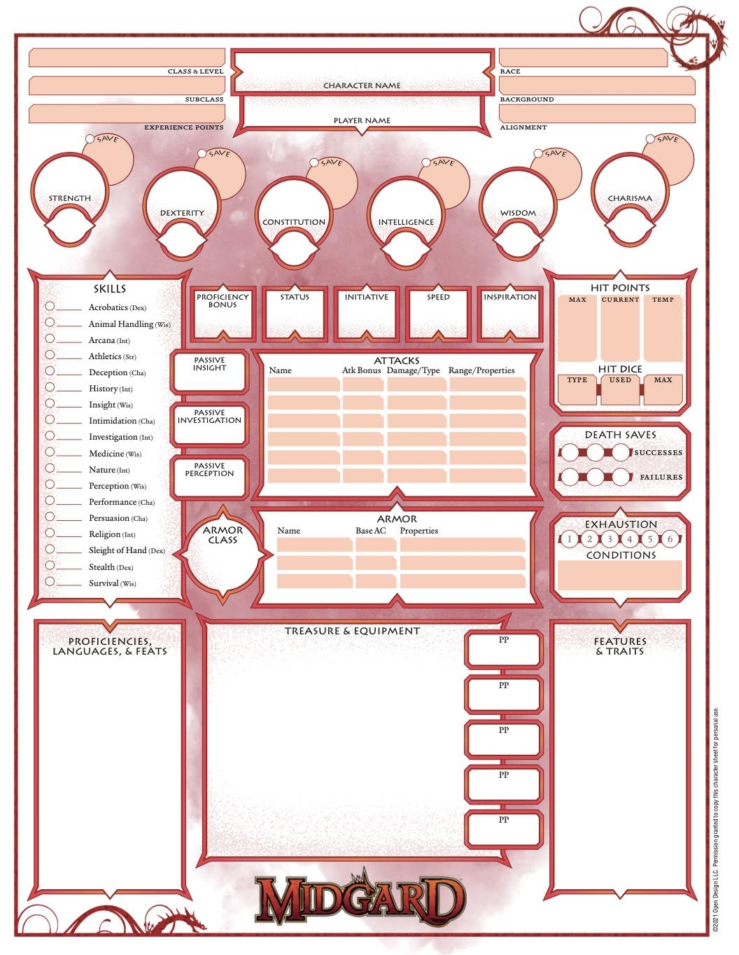 Midgard Character Sheet 5th Edition PDF Kobold Press Store