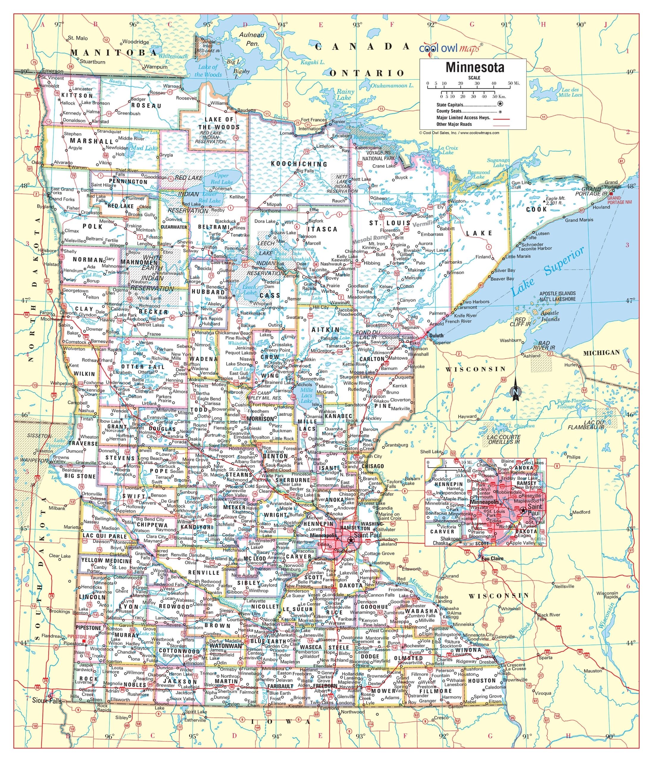 MINNESOTA State Wall Map Large Print Poster Etsy