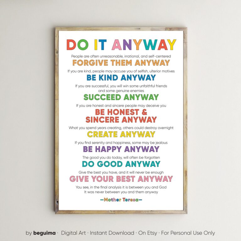 Mother Teresa Print do It Anyway inspirational Quotes poster wall Decor Printable Wall Art inspiring Words typography text digital Download Etsy