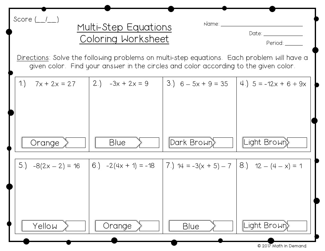 multi step equations worksheet multi step equations worksheet