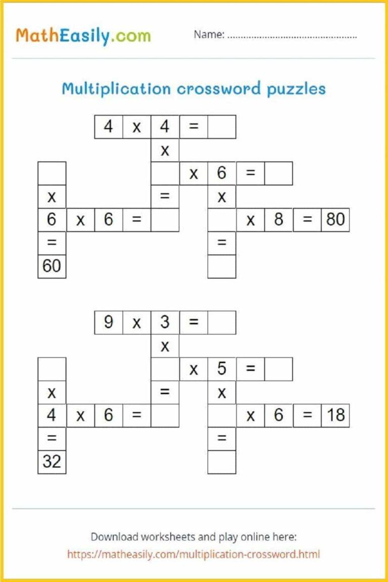Multiplication Crosswords Printable Online