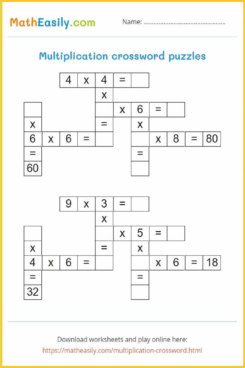 Multiplication Crosswords Printable Online Multiplication Crosswords Printable Online