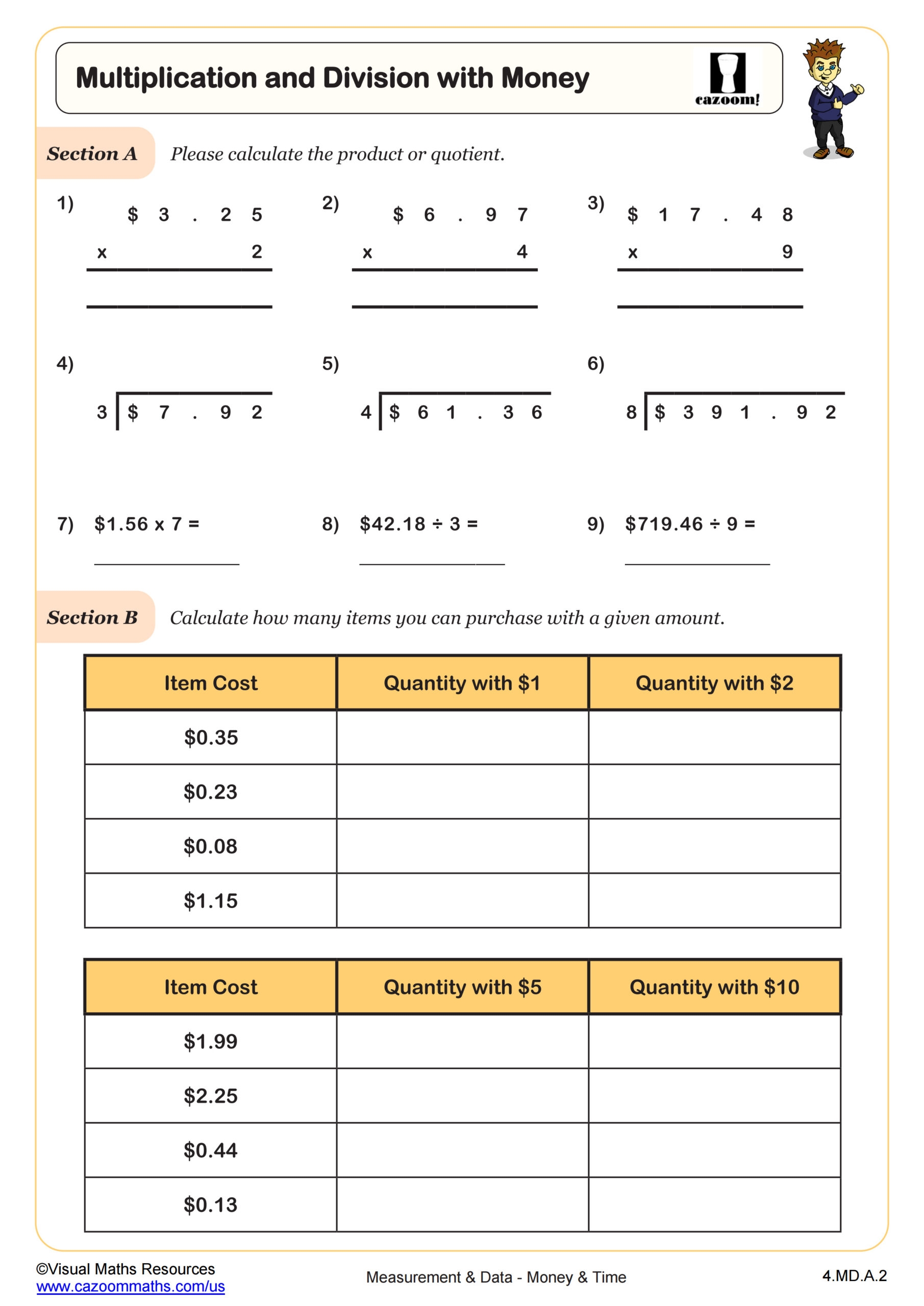 multiplication and division worksheets