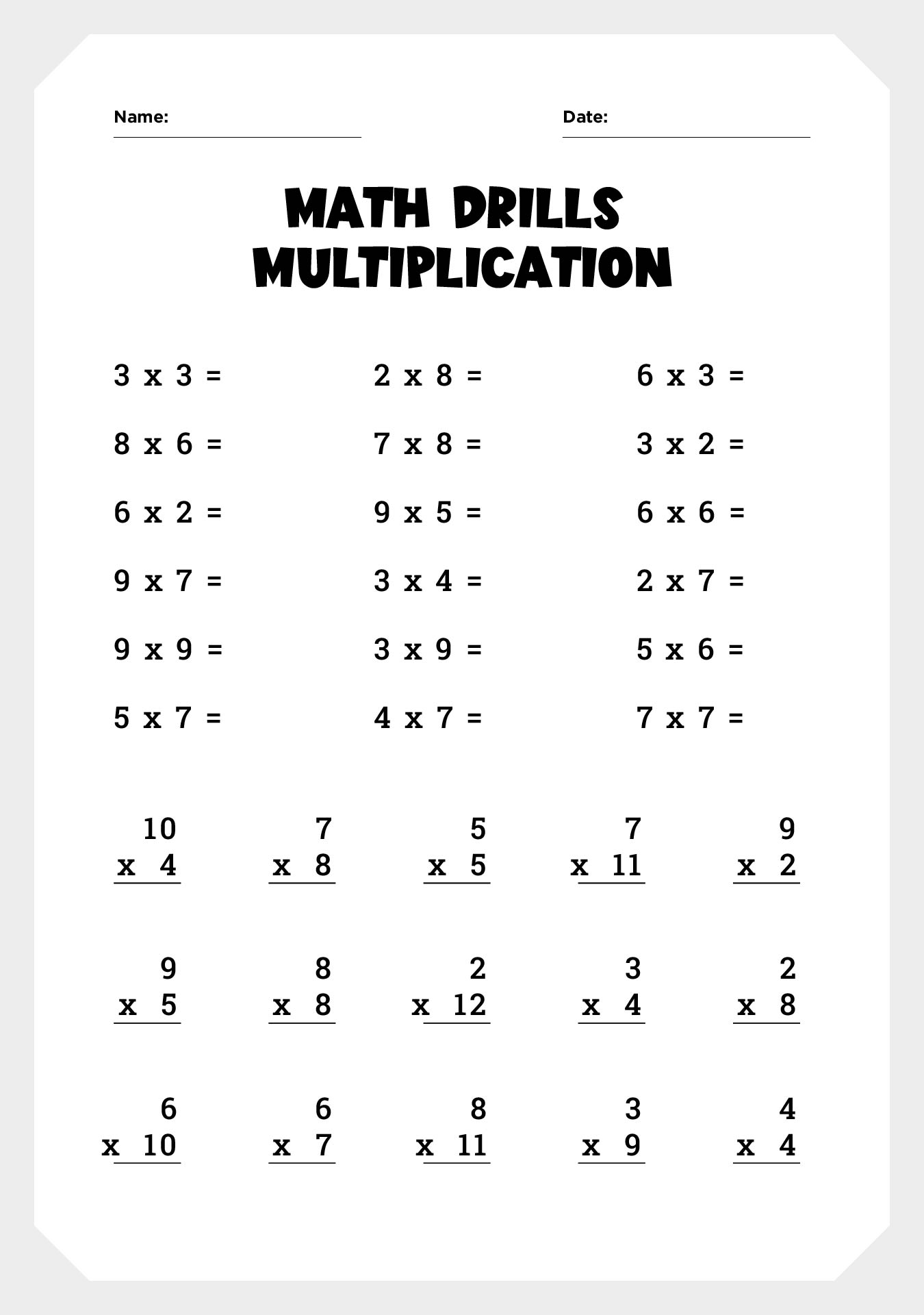 Multiplication Facts 0 12 Timed Drill Worksheet 100 Problems Worksheets Library
