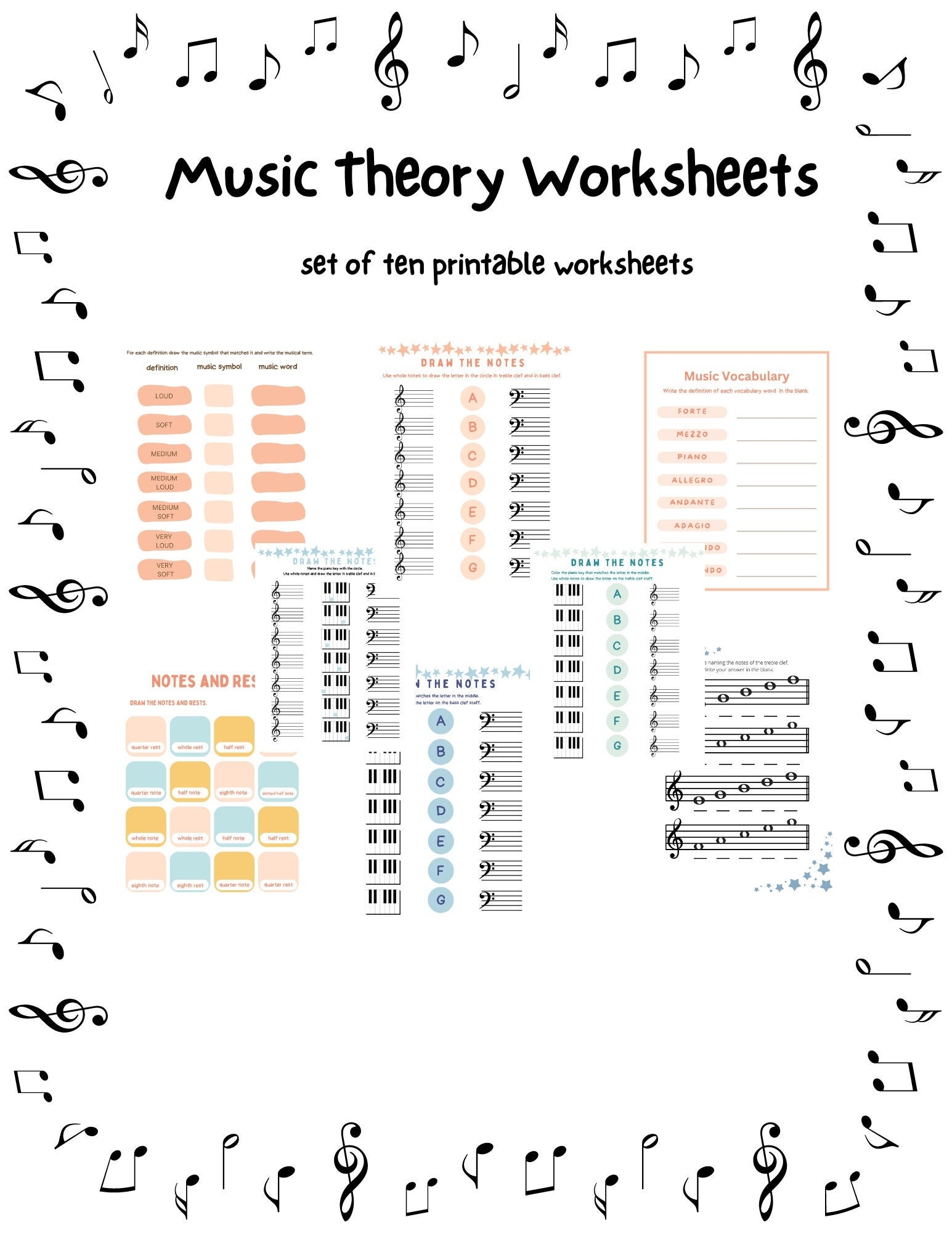 Music Worksheets Printable Music Theory Worksheets Homeschool Music Piano Lesson Worksheets Music Education Worksheet Music Vocabulary Etsy Israel