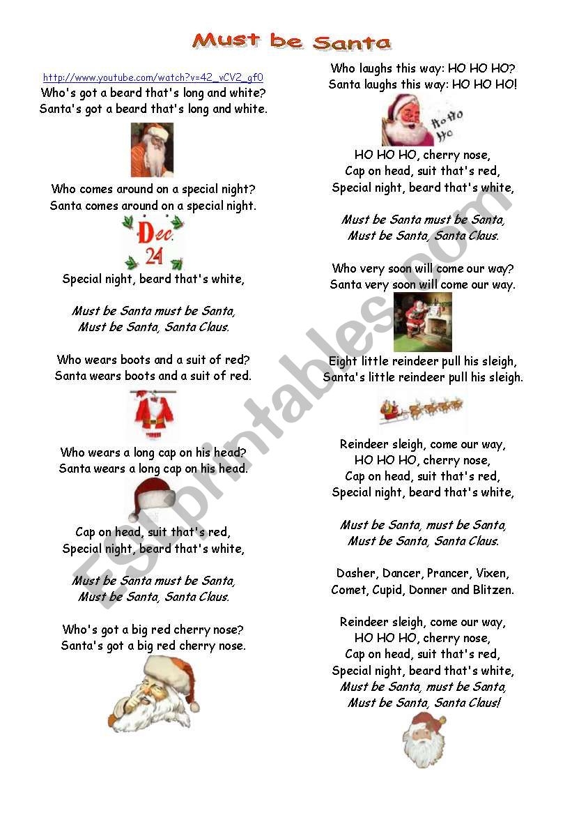 Must Be Santa Lyrics And Pictures To Learn The Songs ESL Worksheet By Poleta