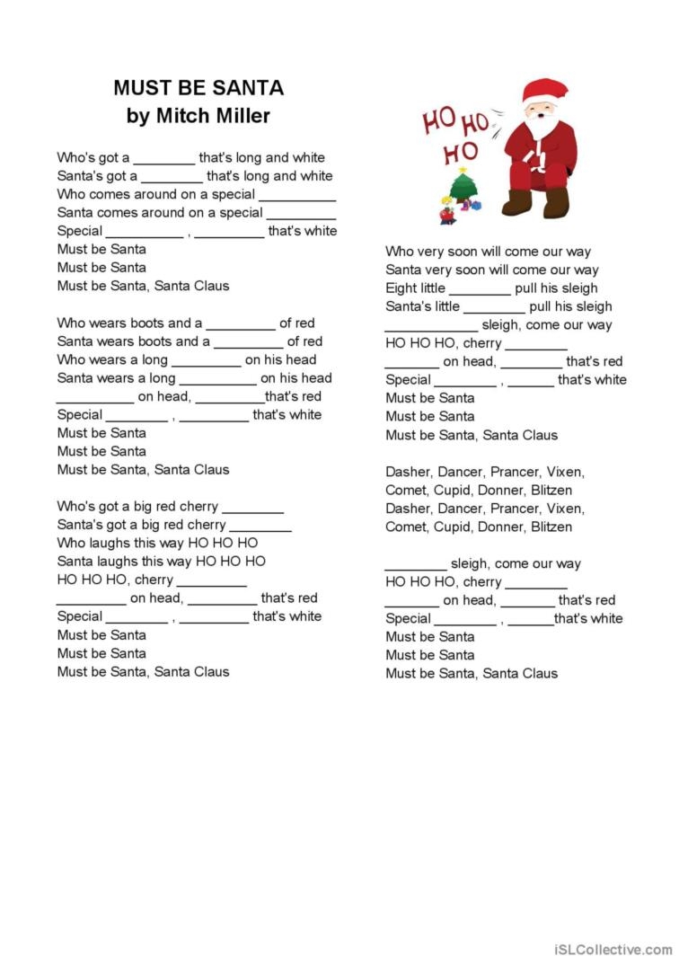 Must Be Santa Song Printable With Picture Clues Worksheets Library