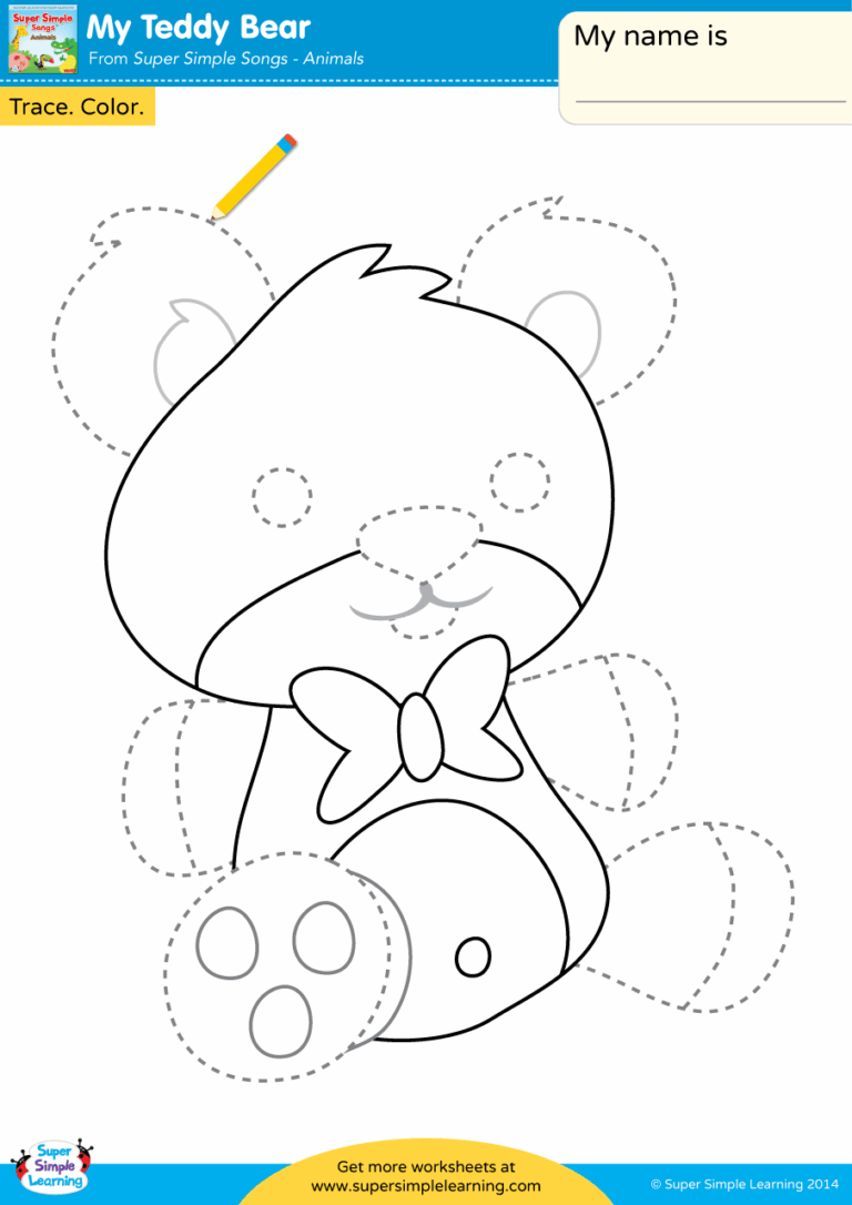 My Teddy Bear Worksheet Trace Color Super Simple