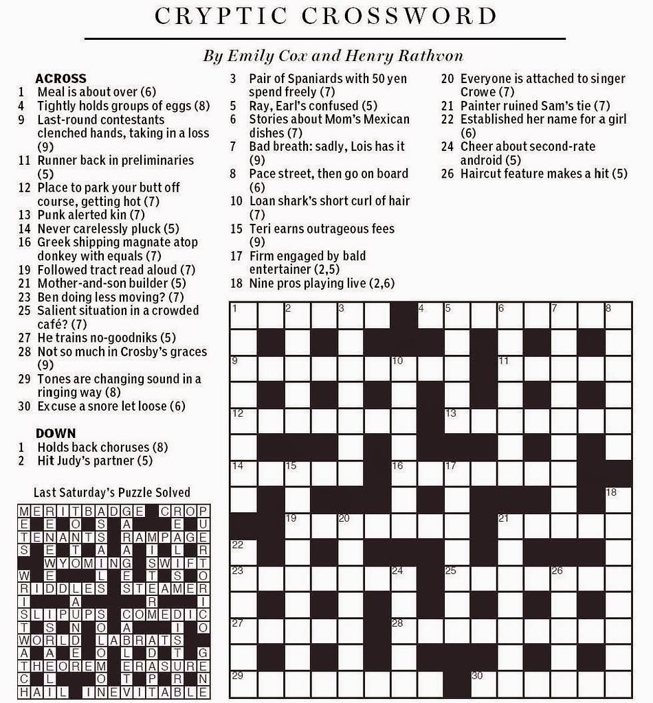 National Post Cryptic Crossword Cox Rathvon August 9 Flickr