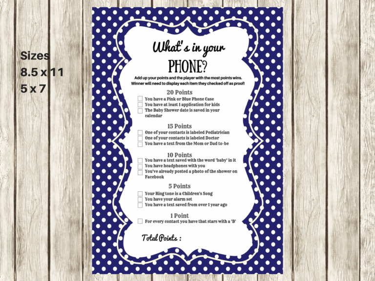 Navy Modern What s In Your Cellphone Baby Shower Games