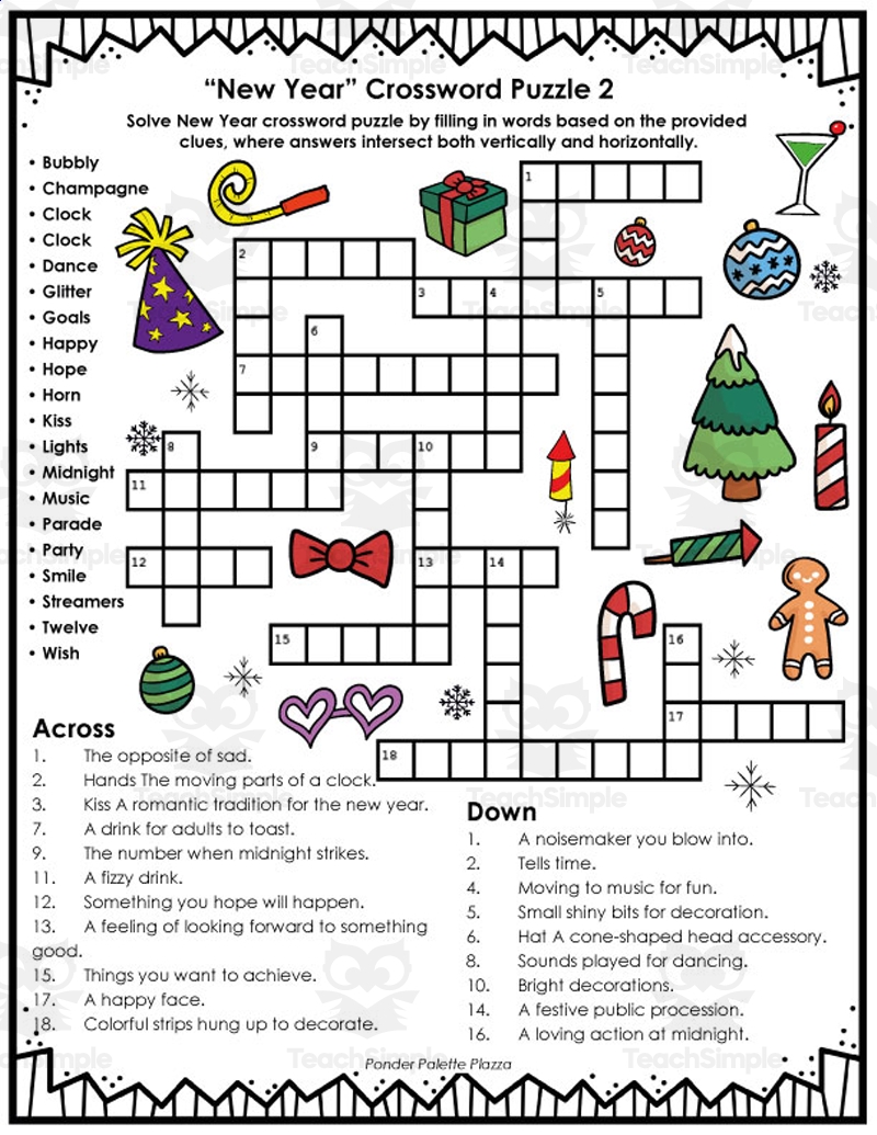 New Year Crossword Puzzles Answers By Teach Simple