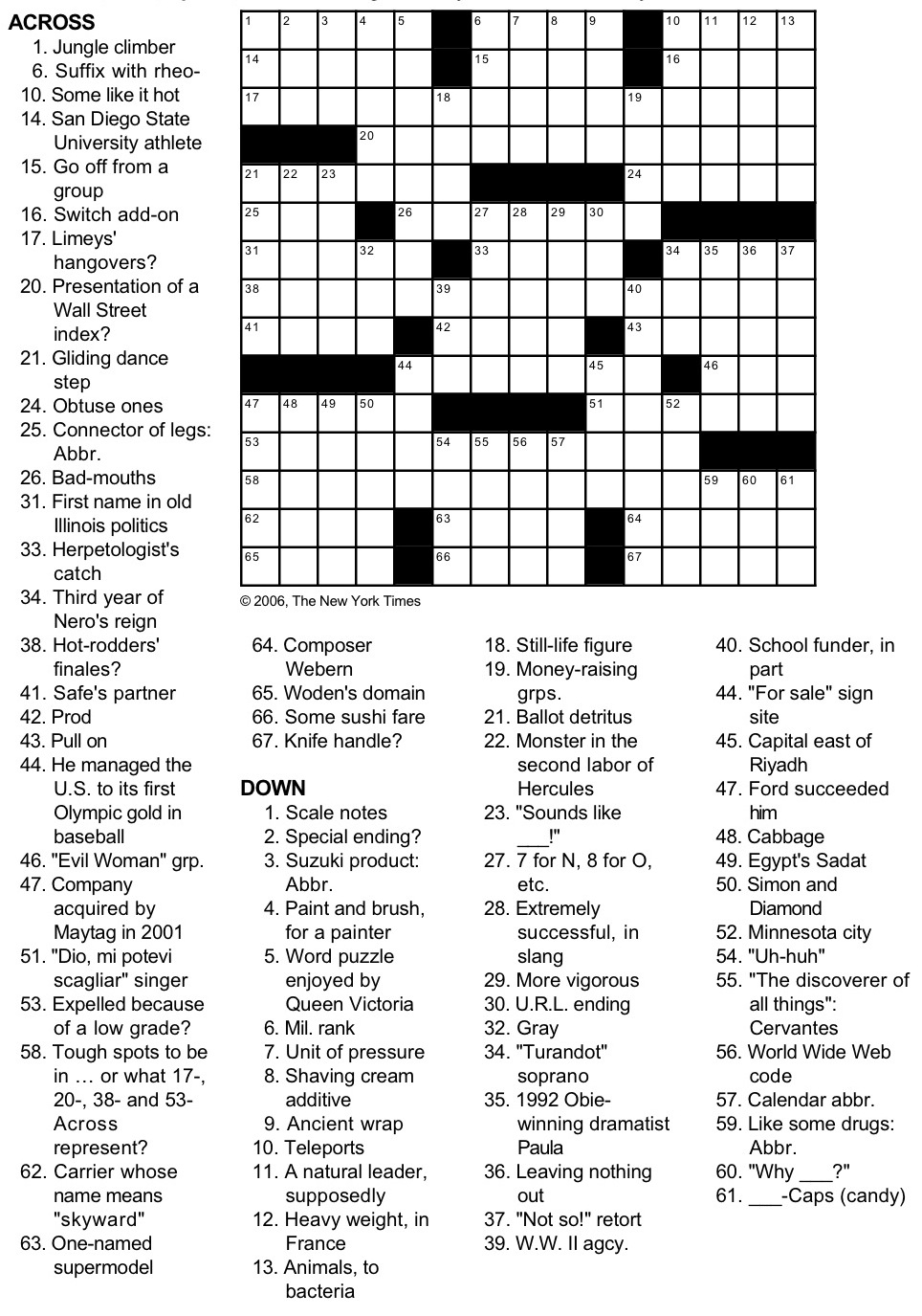 New York Times Crossword Puzzle By George Barany And Michael Shteyman