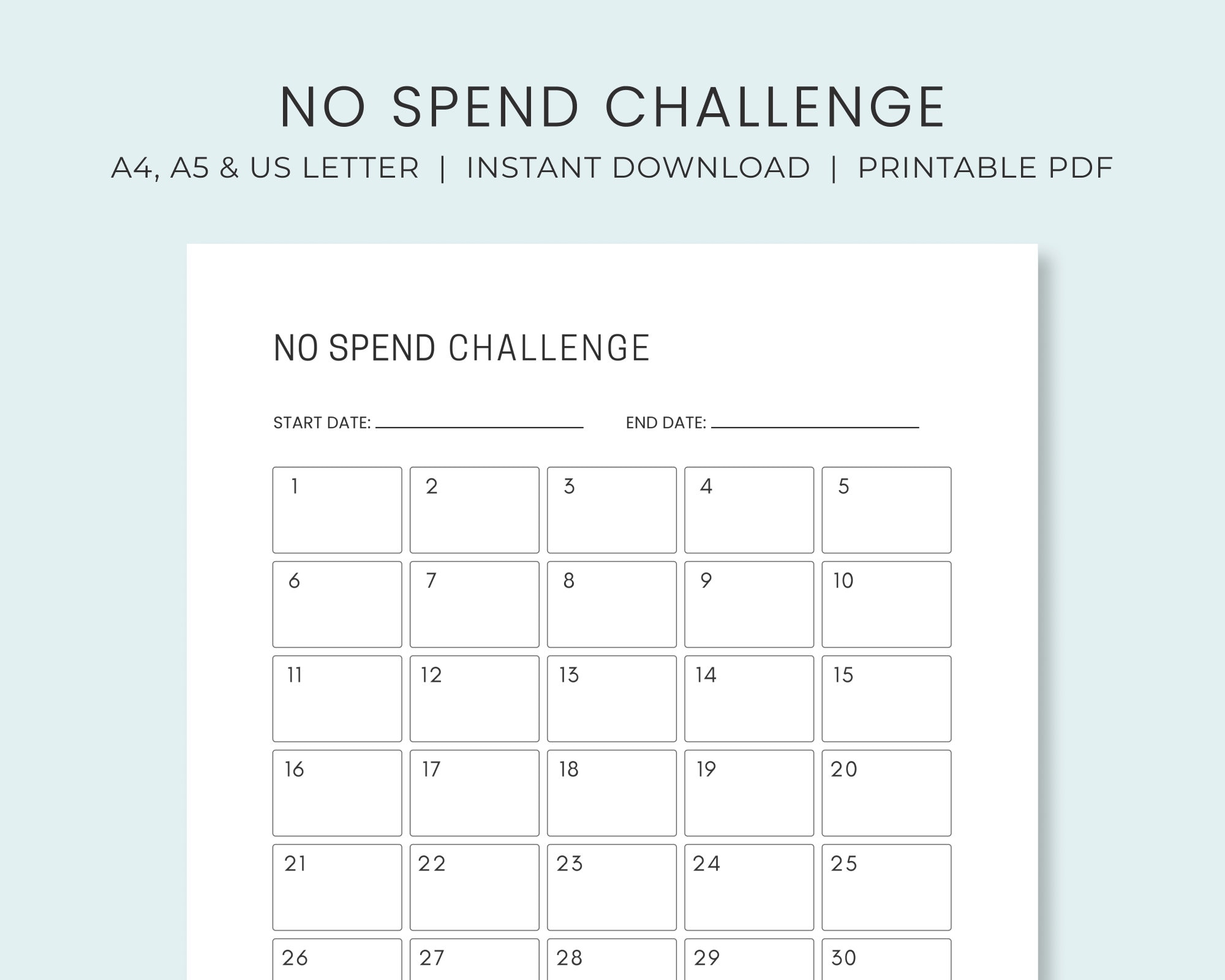 No Spend Challenge Tracker 30 Day Savings Challenge No Spend Month Planner Money Goal Worksheet Instant Download Etsy
