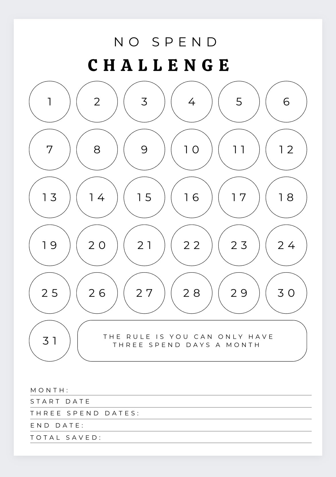 No Spend Month Challenge spending No Spend Tracker Savings Challenge Finance Planner No Spend Month Personal Finance Monthly No Spend Etsy