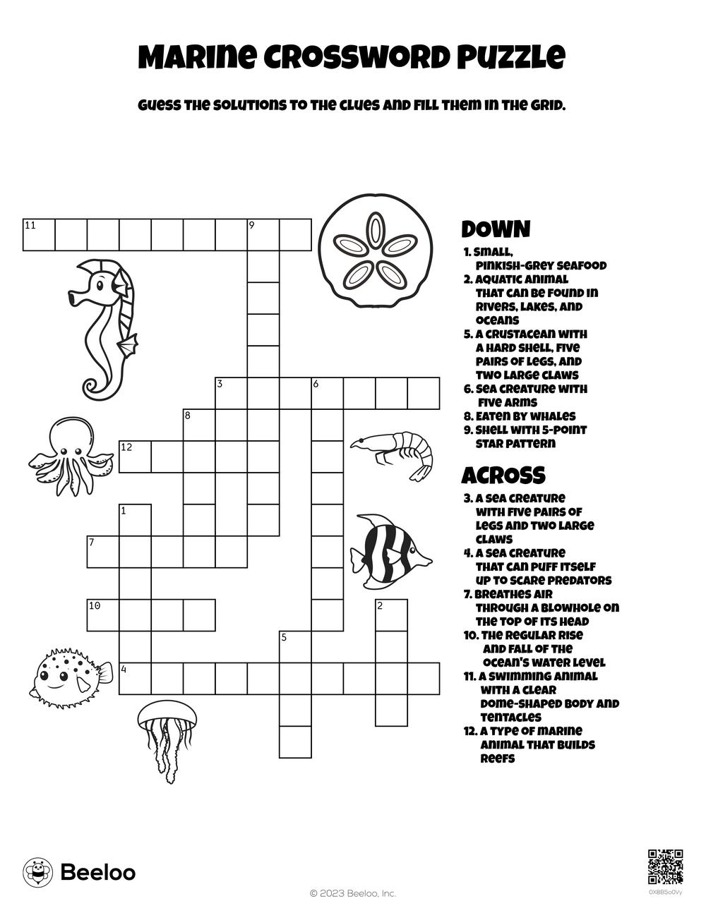 crossword for kids printable