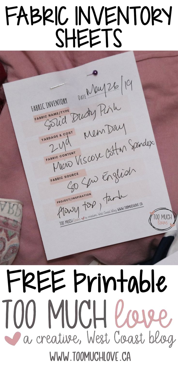 printable fabric inventory sheets free
